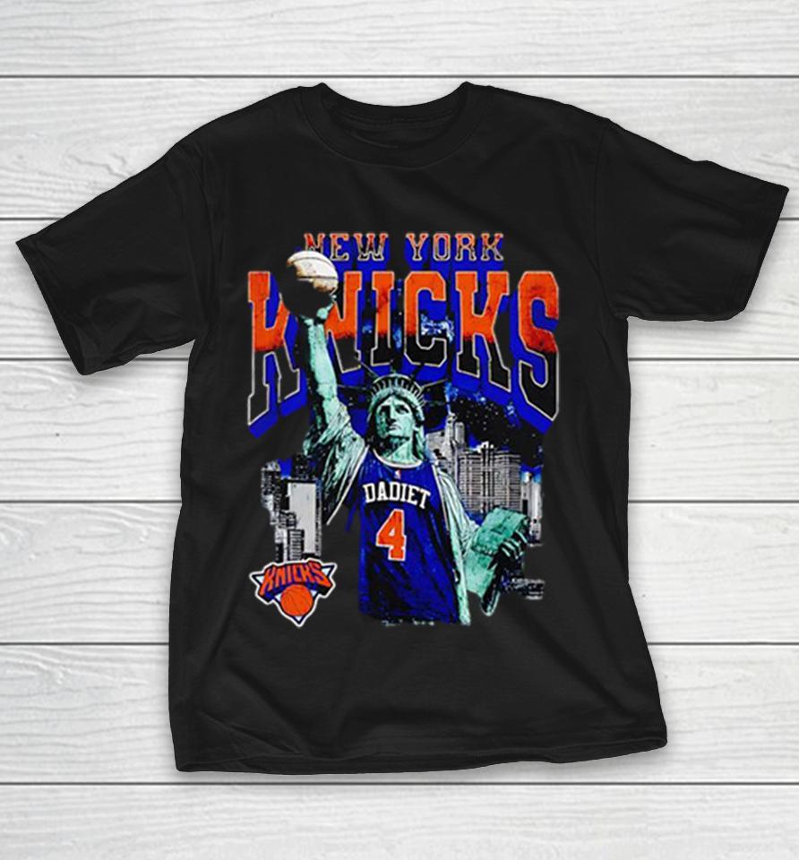 Pacome Dadiet 4 New York Knicks Statue of Liberty skyline basketball Shirts